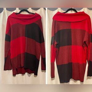 Calvin Klein Red & Black Oversize Cowl Neck Sweater— Size XL- NWOT